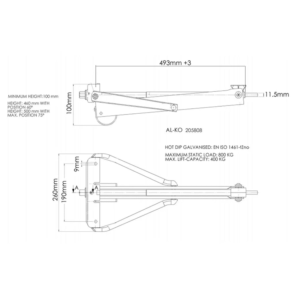 AL-KO Caravan Corner Steady UK - 505mm 800KG