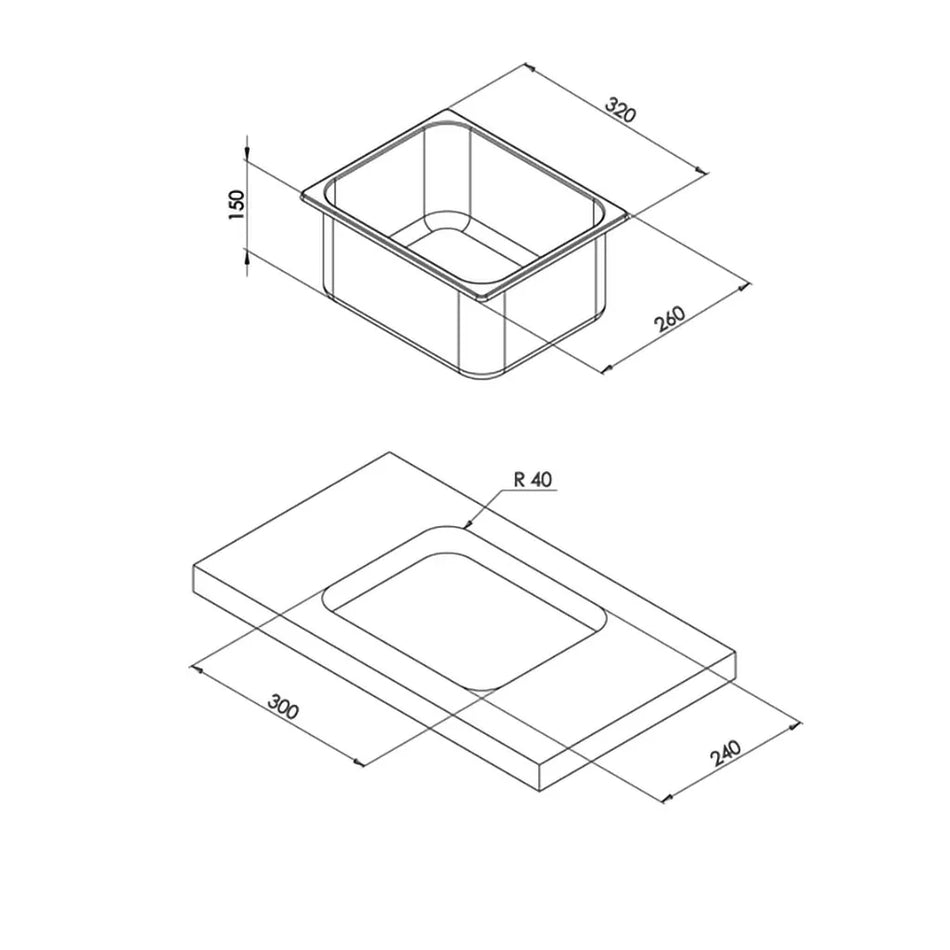 CAN Rectangular Stainless Sink 320 x 260