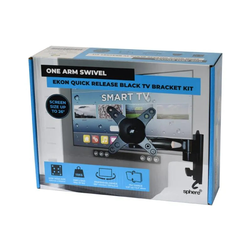 Sphere Quick Release Black TV Bracket Kit - One Arm Swivel