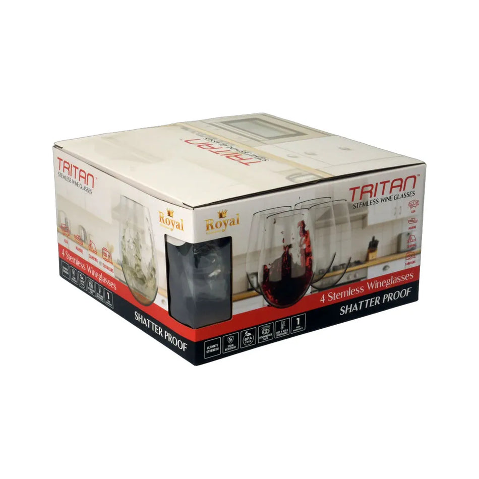 Triton Crystal Clear Stemless Wine Glass 16 Oz 4 Pack