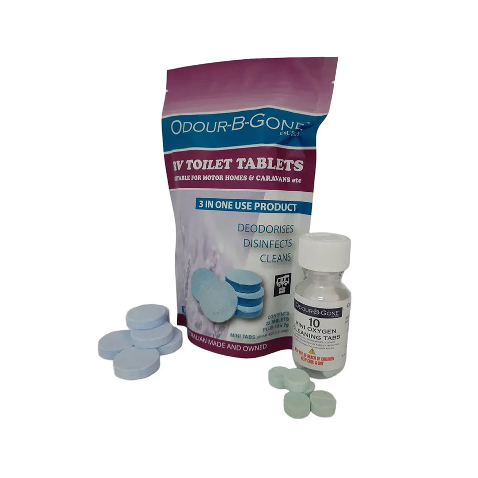 Odour B Gone 25 x 8g RV Toilet Tablets With 10 x 2g Mini Oxygen Tablets